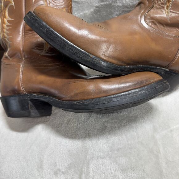 Tony Lama Leather Boots Men 10 EE Brown Cowboy Western Pointed Toe Embroidered - Picture 11 of 16